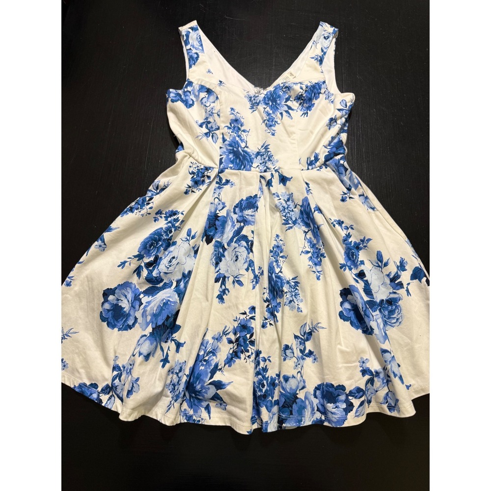 Jun & Ivy Blue White Floral Fit and Flare Dress Sleeveless V-Neck Size M